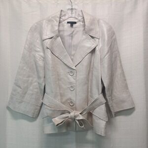 Semantiks 100%‎ Linen Silver 3/4 Sleeve Women's M Petite Blazer Belted Glam